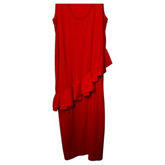 MSGM Orange Scoop Neck Cotton Midi Dress Size M Ruffe Embellished Vibrant - Picture 14 of 15